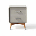Modern two-drawer nightstand in gray with wooden legs measuring 45 x 40 x 50cm