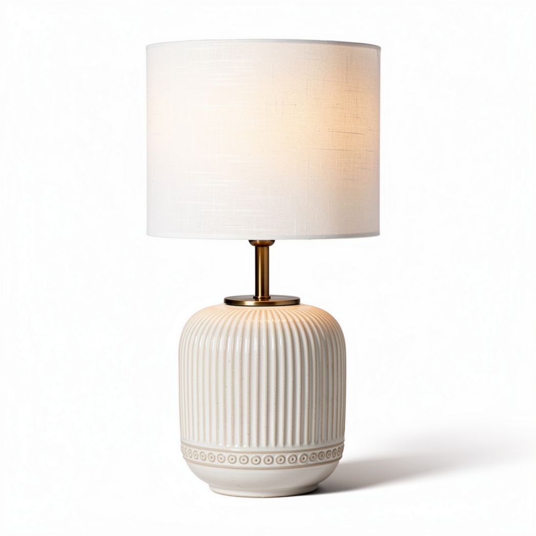 Ceramic table lamp with fabric shade for bedroom or living room 30 x 30 x 55cm