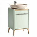 Bathroom vanity cabinet with ceramic sink in mint green and wood accents 70 x 45 x 85cm