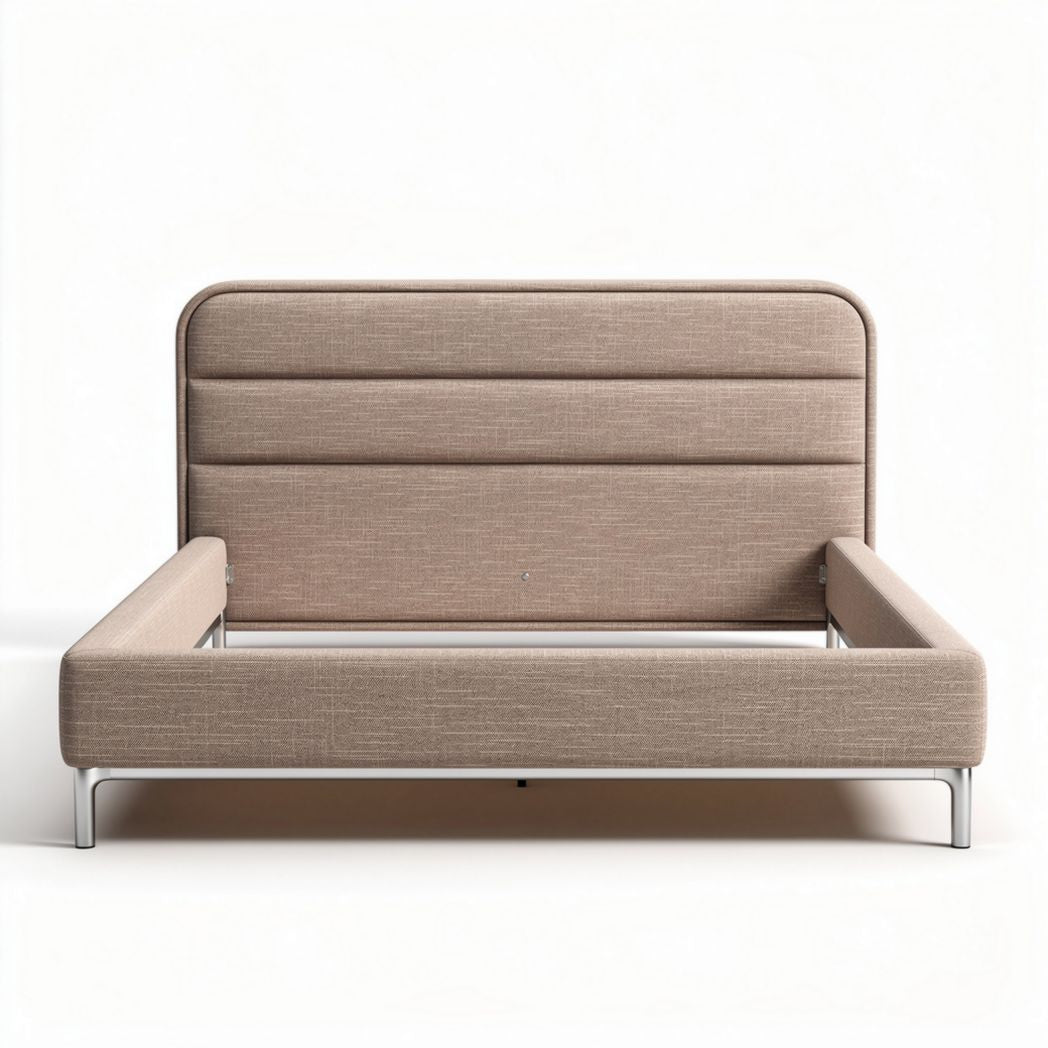 Fabric upholstered bed frame with metal legs in taupe 200 x 160 x 100cm