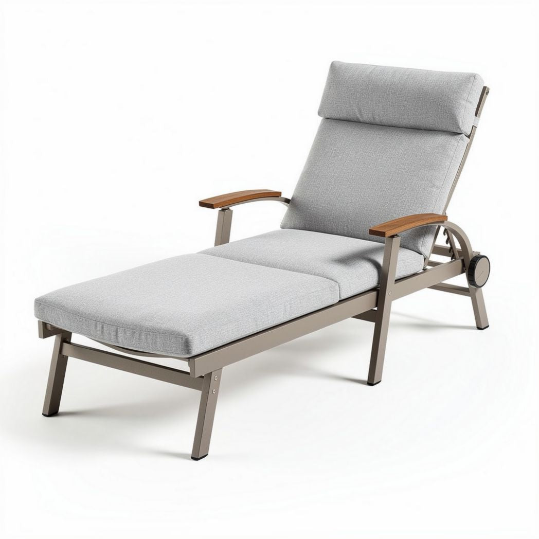 Outdoor adjustable lounge chair with padded seat and backrest grey color 180 x 65 x 30cm