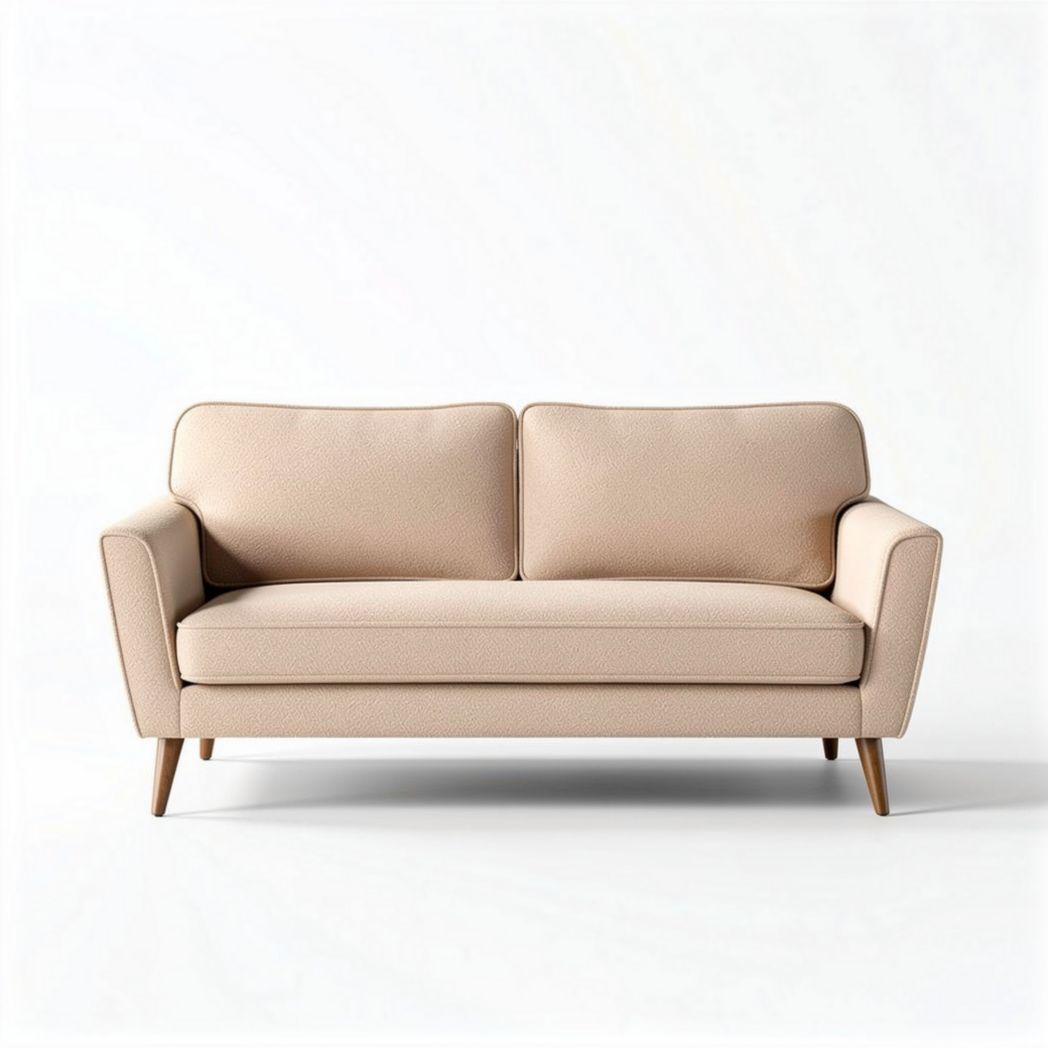 Beige two-seater sofa with wooden legs for living room use 180 x 85 x 80cm
